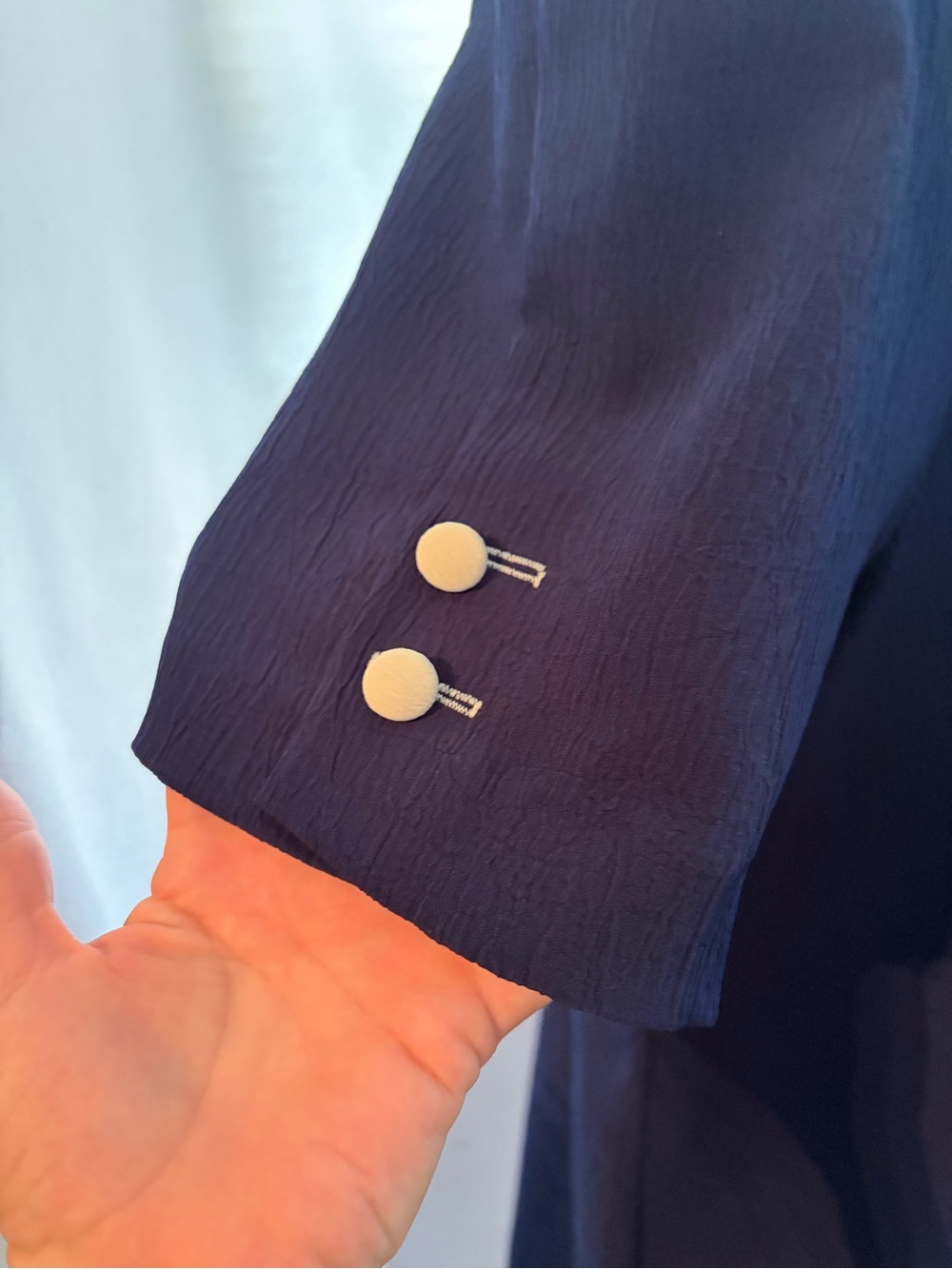 Vtg early 80s Chez California by Tandy navy blue button-front midi shift dress - Picture 3 of 5